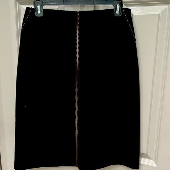 Jcrew black felt pencil skirt with camel detail size four